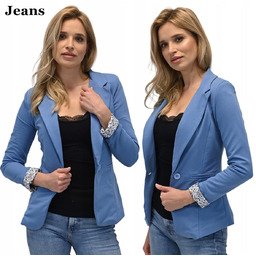 WŁOSKA MARYNARKA DAMSKA BOYFRIEND BAWEŁNA ZDOBIONY RĘKAW PLUS