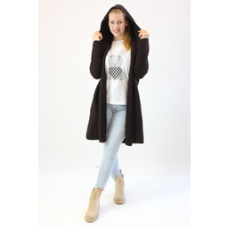 Wełniany kardigan z kapturem Paula Brązowy UNI