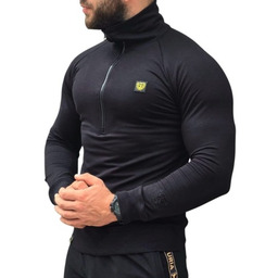 Bluza czarna męska ze stójką, rozpinana do połowy
