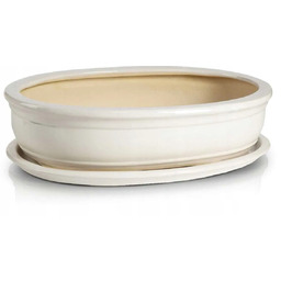 Doniczka Do Bonsai Duża Ceramiczna Mrozoodporna Biała 50X36X12