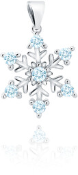 Rodowany srebrny wisiorek płatek śniegu śnieżynka błękitne cyrkonie