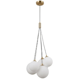 Lampa wisząca mosiężna 5-punktowa z białymi kulami PND-54456-5-HB