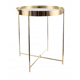 Stolik Kawowy okrągły Glamour Złoty z Lustrem