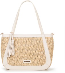 Damska torebka na ramię z plecionki beżowo -