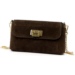 Zamszowa skórzana damska listonoszka z dopinanym paskiem łańcuszkiem