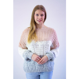 Sweter z Bufiastymi Rękawami w Warkocze Pudrowo-Kremowo-Popielaty UNI