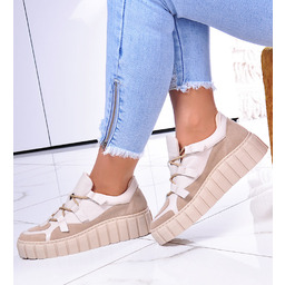 Beżowe skórzane damskie trampki creepersy