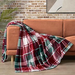 Lucky Brand Pluszowy zimowy czerwony koc w kratę