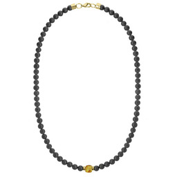 Naszyjnik męski z kosteczką z bursztynu i czarnym