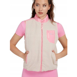 Guess Beżowa Kamizelka Damska z Zamkiem i Różowymi