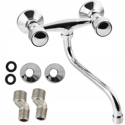 Bateria Umywalkowa Zlewozmywakowa Ścienna Dwuuchwytowa Kran Z Wylewką