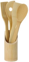 Excellent Houseware Drewniany zestaw kuchennych przyborów w stojaku,