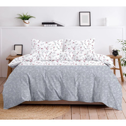 Pościel bawełniana premium Bielbaw biało-szara w drobne kwiaty