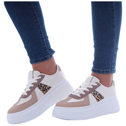 Beżowe sznurowane trampki na platformie