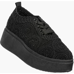Sneakersy Damskie Na Platformie Buty Ażurowe Półbuty Czarne