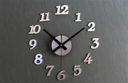 Ikonka Zegar Ścienny naklejany srebrny 12 godzin nowoczesny