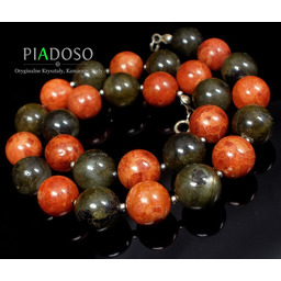 Naturalny Koral Labrador Piękny Srebrny Naszyjnik