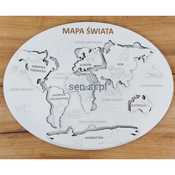 Drewniana mapa świata - kontynenty