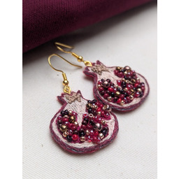 Pakamera Ręcznie wyszywane kolczyki - owoce granatu -