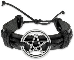 BRANSOLETA Z PENTAGRAMEM rock kolor czarny skórzane pentagram