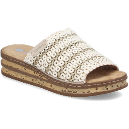 Klapki damskie na koturnie beżowe Rieker 629X8-60