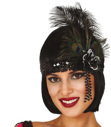 Opaska z piórem i koralikami Retro czarna -