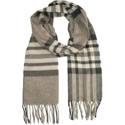 Szalik Beżowy w Kratkę, z Frędzlami, Cashmink Miękki,