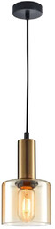 Lampa wisząca loft miedziana ze szklanym bursztynowym kloszem