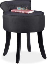 Relaxdays, czarne krzesło z niskim oparciem, tapicerowane, taboret