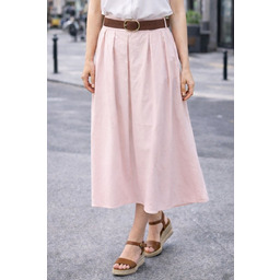 Spódnica damska midi pudrowy róż pasek rozkloszowana One