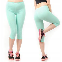 Legginsy damskie 3/4 krótkie Polskie bawełniane Getry Miętowe