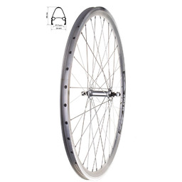 Koło przednie 28", obręcz stożkowa XMX srebrna, piasta