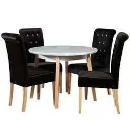 Biały okrągły stół w zestawie z krzesłami w stylu glamour