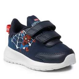 Buty Adidas Tensaur granatowe ze Spidermanem lewy bok Buty Adidas Tensaur granatowe ze Spidermanem lewy bok