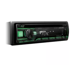 Radio samochodowe Alpine CDE 201R skos z zielonym podświetleniem
