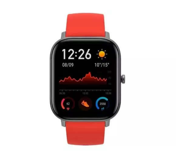 smartwatch amazfit gts pomaranczowy pasek wyswietlacz