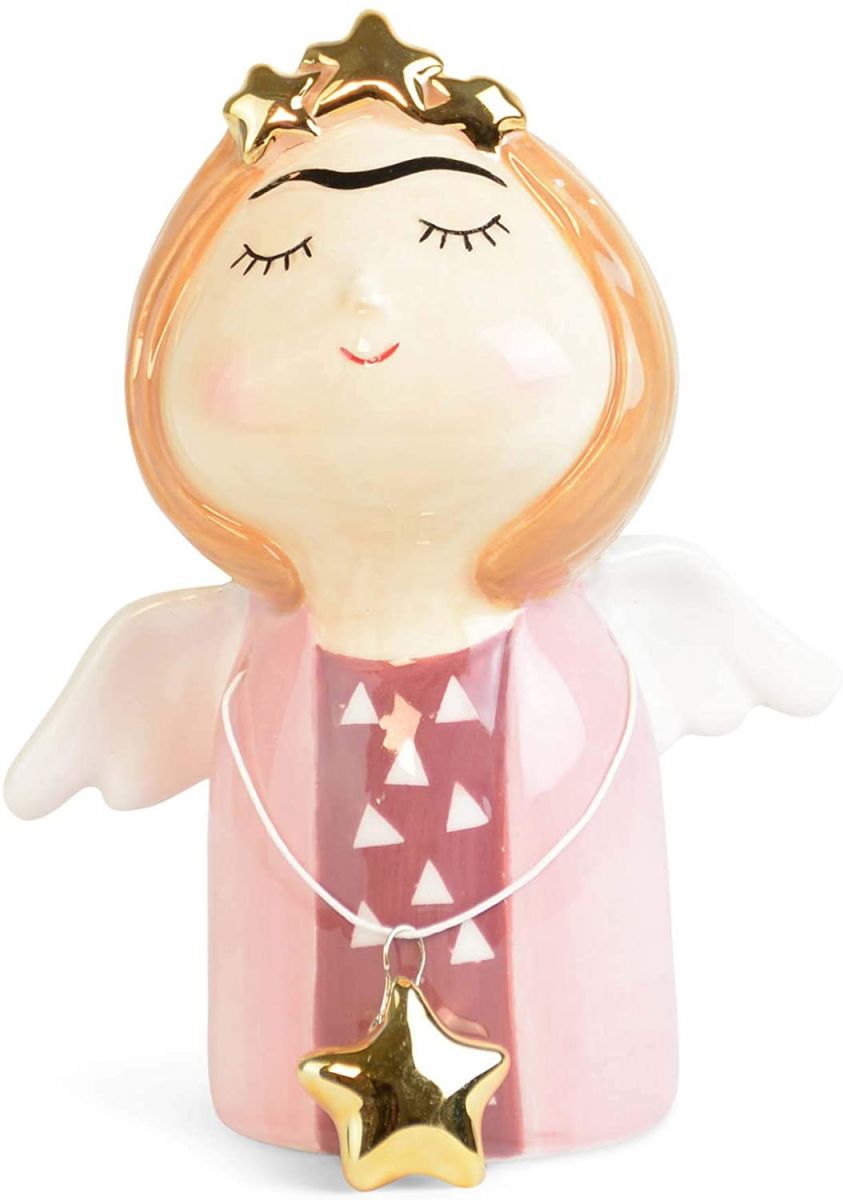 Śliczna, ceramiczna figurka aniołka ze złotymi akcentami Śliczna, ceramiczna figurka aniołka ze złotymi akcentami