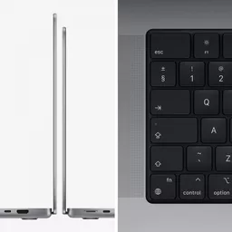 Zbliżenie na krawędzie wyświetlacza oraz lewy głośnik laptopa Apple MacBook Pro 16