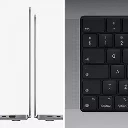 Zbliżenie na krawędzie wyświetlacza oraz lewy głośnik laptopa Apple MacBook Pro 16 Zbliżenie na krawędzie wyświetlacza oraz lewy głośnik laptopa Apple MacBook Pro 16