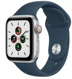 Apple Watch SE 40mm GPS Cellular Aluminium w kolorze srebrnym z paskiem sportowym w kolorze błękitnej toni