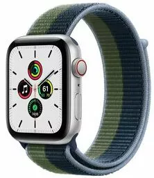 Apple Watch SE 44mm GPS Cellular Aluminium w kolorze srebrnym z opaską sportową w kolorze błękitnej toni zielonego mchu Apple Watch SE 44mm GPS Cellular Aluminium w kolorze srebrnym z opaską sportową w kolorze błękitnej toni zielonego mchu