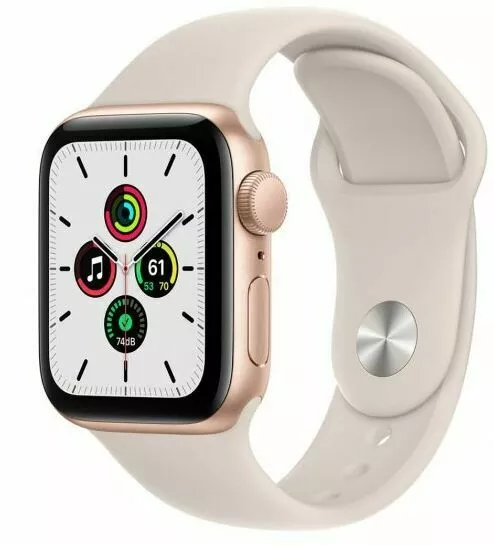 apple watch se 40mm gps aluminium w kolorze zlotym z paskiem sportowym w kolorze ksiezycowej poswiaty