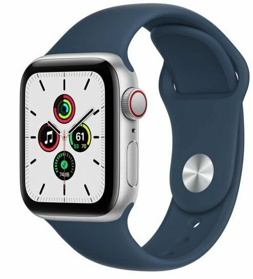 apple watch se 40mm gps cellular aluminium w kolorze srebrnym z paskiem sportowym w kolorze blekitnej toni