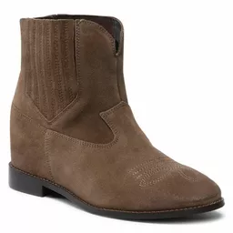 Krótkie kowbojki z ukrytą koturną w modnym kolorze khaki Krótkie kowbojki z ukrytą koturną w modnym kolorze khaki