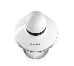 Robot kuchenny Bosch MMR15A1 biały przód widok od góry na robota z przyciskiem włączającym