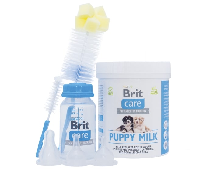Mleko z serii Brit Care dla szczeniaków z butelką, smoczkami oraz szczotką do czyszczenia