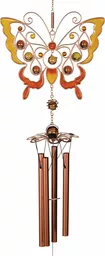 Dzwonki wietrzne w kolorze miedzianym z ozdobą w kształcie motyla