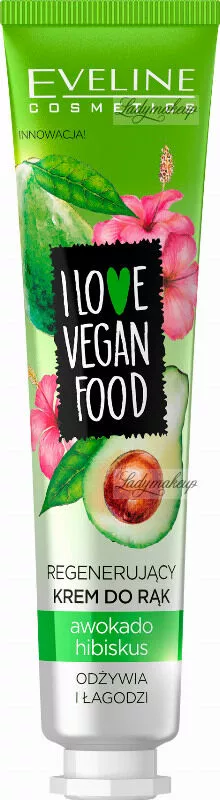 eveline cosmetics i love vegan food regenerujacy krem do rak awokado hibiskus