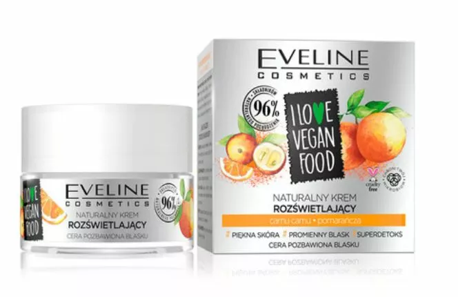 eveline cosmetics i love vegan food rozswietlajacy krem do twarzy camu camu maslo pomaranczowe