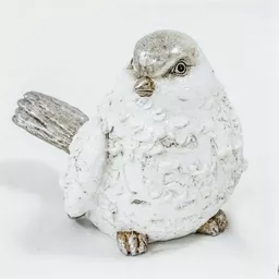 Figurka ptaszka wys 11 cm Biało szara z delikatnym brokatem